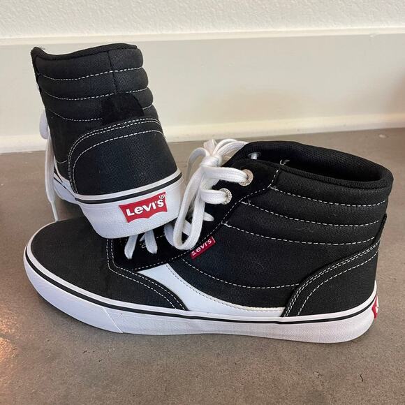 Levi black white canvas high stop fashion sneakers vans style mens size 8 - Picture 5 of 9